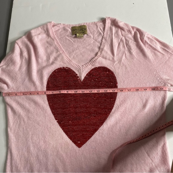 Wildfox the White Label Red Heart Sequin Pink Lighweight Pullover Sweater Small - Picture 7 of 10